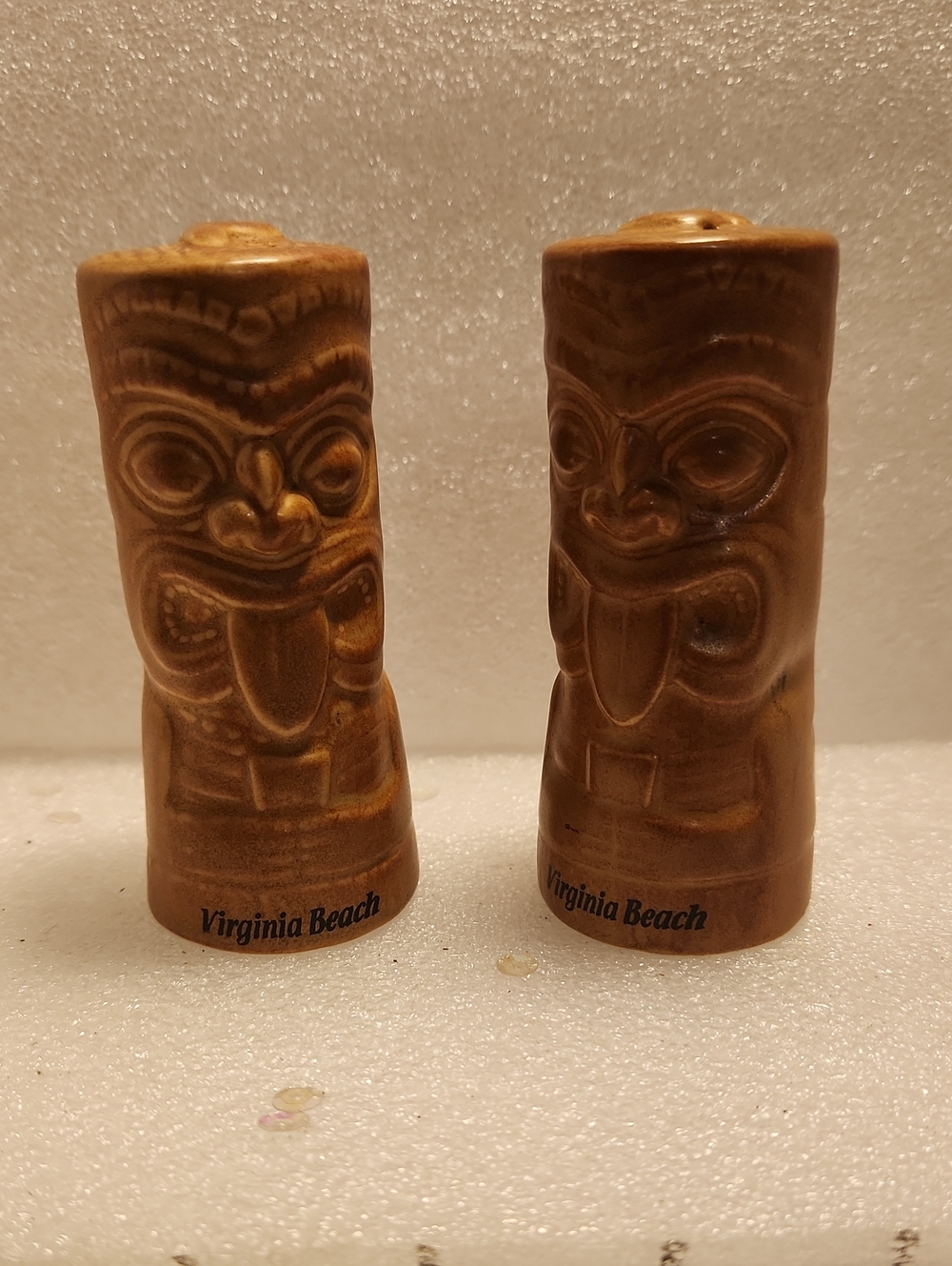 Virginia Beach Brown Ceramic Tiki Salt and Pepper Shakers